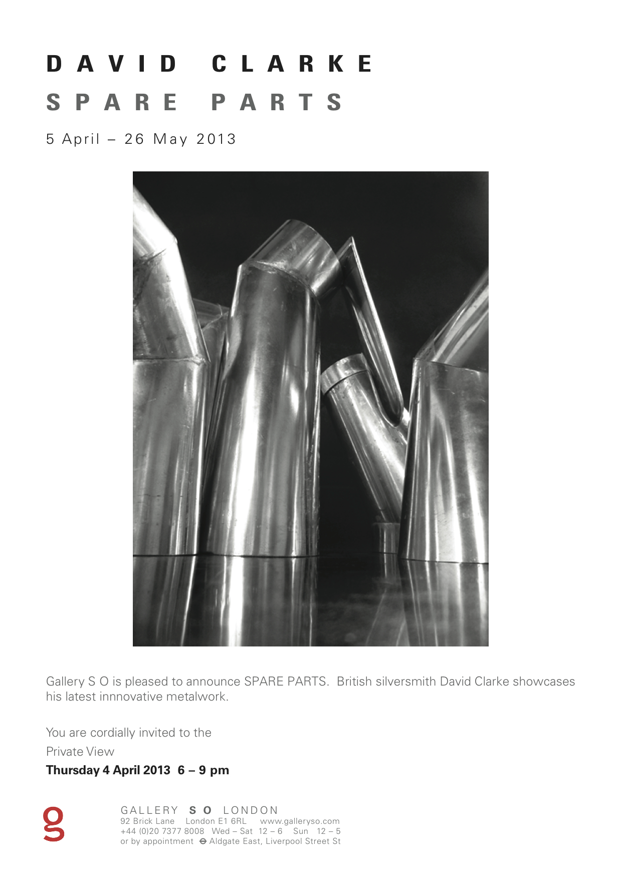 Image of invitation to Spare Parts Exhibition Gallery SO London